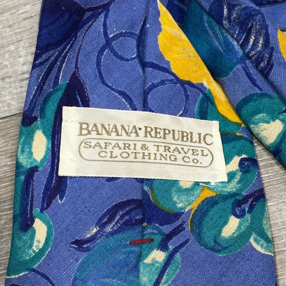 Banana Republic Necktie Men's Safari Floral Cotton Blue‎ Yellow